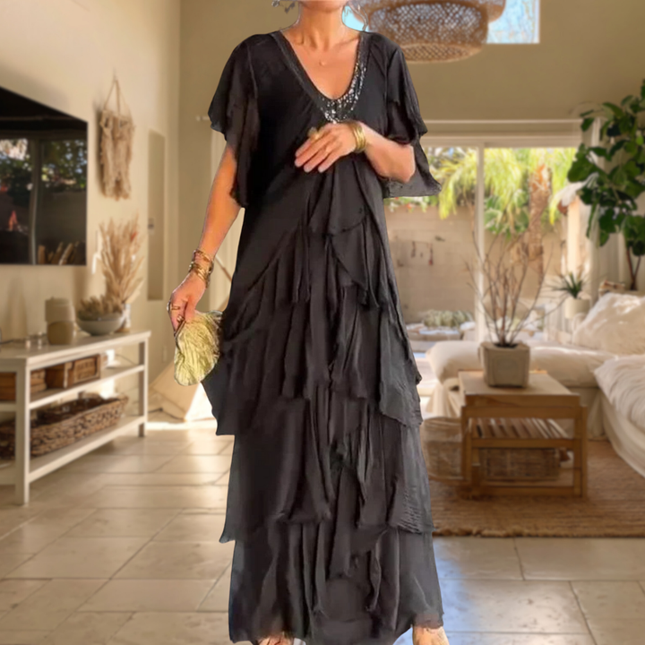 Maine | Ruffled V-Neck Maxi