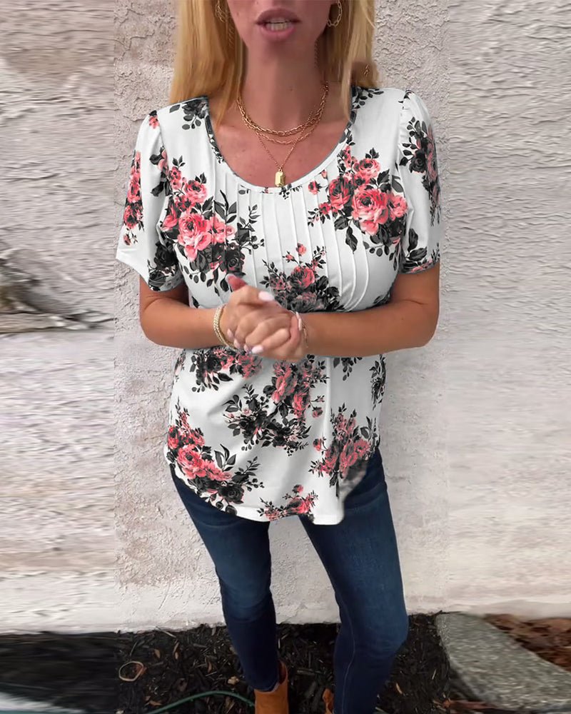Milania | Floral Pleated Tee